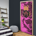 Personalised Brisbane Broncos Door Cover Fierce Horse Mascot In Pink Aboriginal Dot Art Style