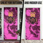 Personalised Brisbane Broncos Door Cover Fierce Horse Mascot In Pink Aboriginal Dot Art Style