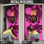 Personalised Brisbane Broncos Door Cover Fierce Horse Mascot In Pink Aboriginal Dot Art Style