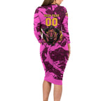 Personalised Brisbane Broncos Family Matching Long Sleeve Bodycon Dress and Hawaiian Shirt Fierce Horse Mascot In Pink Aboriginal Dot Art Style