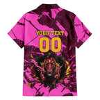 Personalised Brisbane Broncos Family Matching Off The Shoulder Long Sleeve Dress and Hawaiian Shirt Fierce Horse Mascot In Pink Aboriginal Dot Art Style