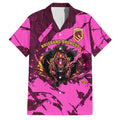 Personalised Brisbane Broncos Family Matching Off Shoulder Short Dress and Hawaiian Shirt Fierce Horse Mascot In Pink Aboriginal Dot Art Style