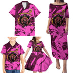 Personalised Brisbane Broncos Family Matching Puletasi and Hawaiian Shirt Fierce Horse Mascot In Pink Aboriginal Dot Art Style