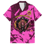 Personalised Brisbane Broncos Family Matching Short Sleeve Bodycon Dress and Hawaiian Shirt Fierce Horse Mascot In Pink Aboriginal Dot Art Style