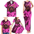Personalised Brisbane Broncos Family Matching Tank Maxi Dress and Hawaiian Shirt Fierce Horse Mascot In Pink Aboriginal Dot Art Style