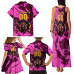 Personalised Brisbane Broncos Family Matching Tank Maxi Dress and Hawaiian Shirt Fierce Horse Mascot In Pink Aboriginal Dot Art Style