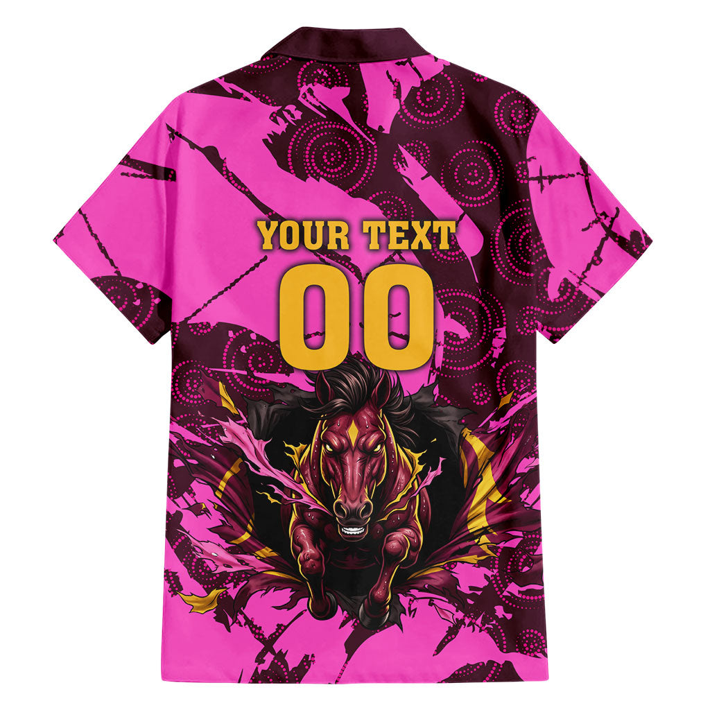 Personalised Brisbane Broncos Family Matching Tank Maxi Dress and Hawaiian Shirt Fierce Horse Mascot In Pink Aboriginal Dot Art Style