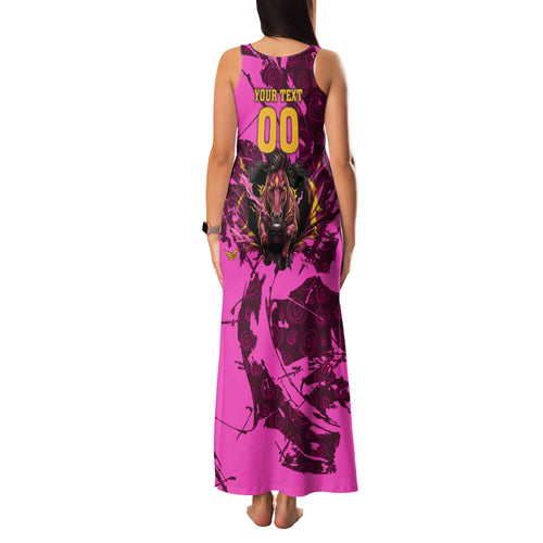Personalised Brisbane Broncos Family Matching Tank Maxi Dress and Hawaiian Shirt Fierce Horse Mascot In Pink Aboriginal Dot Art Style