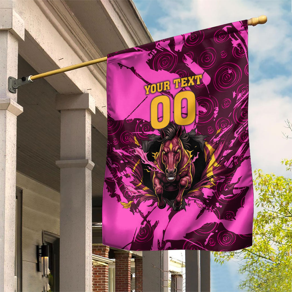 Personalised Brisbane Broncos Garden Flag Fierce Horse Mascot In Pink Aboriginal Dot Art Style