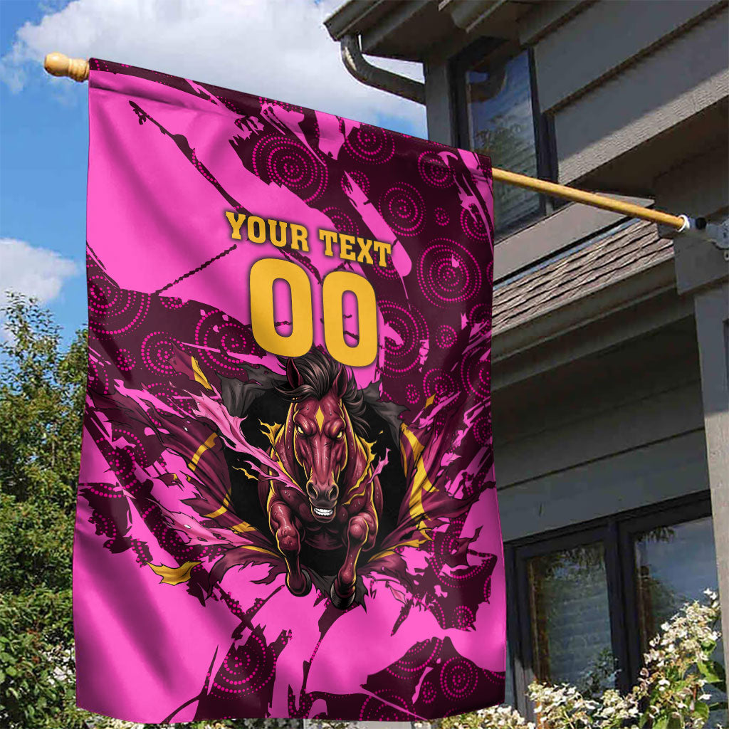 Personalised Brisbane Broncos Garden Flag Fierce Horse Mascot In Pink Aboriginal Dot Art Style