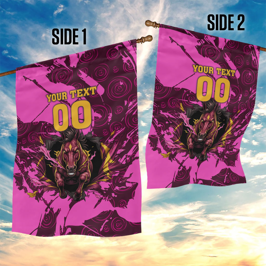 Personalised Brisbane Broncos Garden Flag Fierce Horse Mascot In Pink Aboriginal Dot Art Style