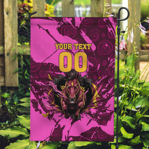 Personalised Brisbane Broncos Garden Flag Fierce Horse Mascot In Pink Aboriginal Dot Art Style