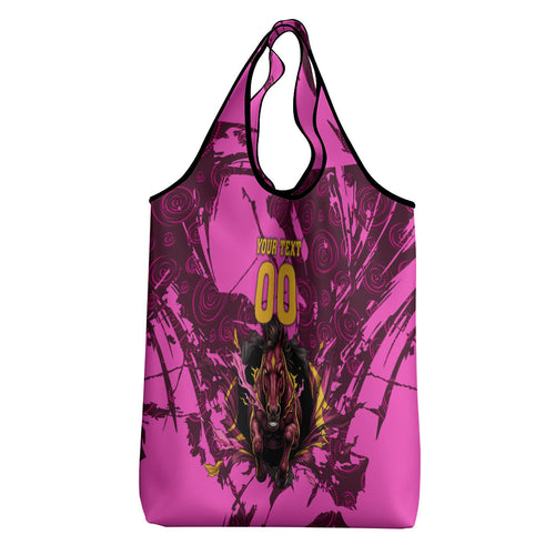 Personalised Brisbane Broncos Grocery Bag Fierce Horse Mascot In Pink Aboriginal Dot Art Style