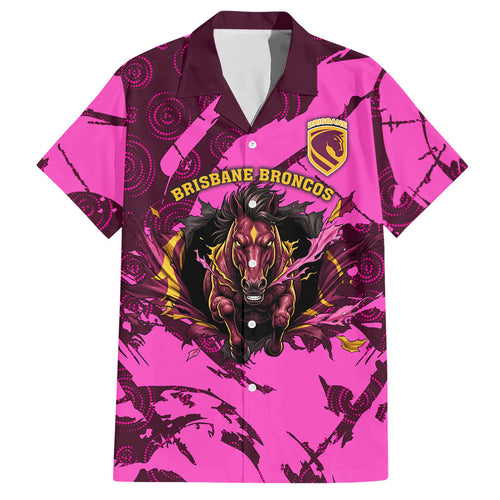 Personalised Brisbane Broncos Hawaiian Shirt Fierce Horse Mascot In Pink Aboriginal Dot Art Style