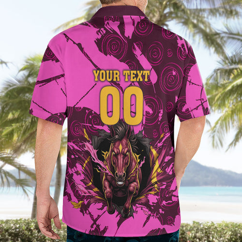 Personalised Brisbane Broncos Hawaiian Shirt Fierce Horse Mascot In Pink Aboriginal Dot Art Style