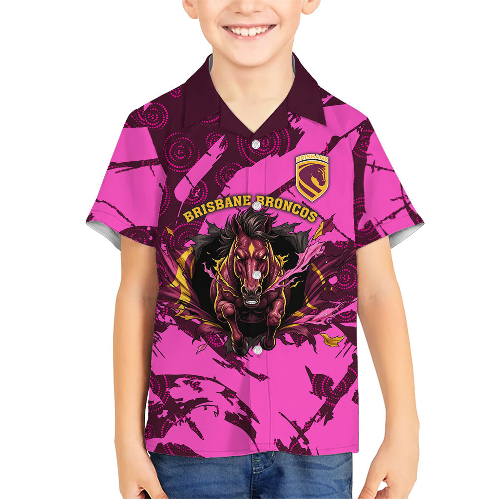 Personalised Brisbane Broncos Hawaiian Shirt Fierce Horse Mascot In Pink Aboriginal Dot Art Style