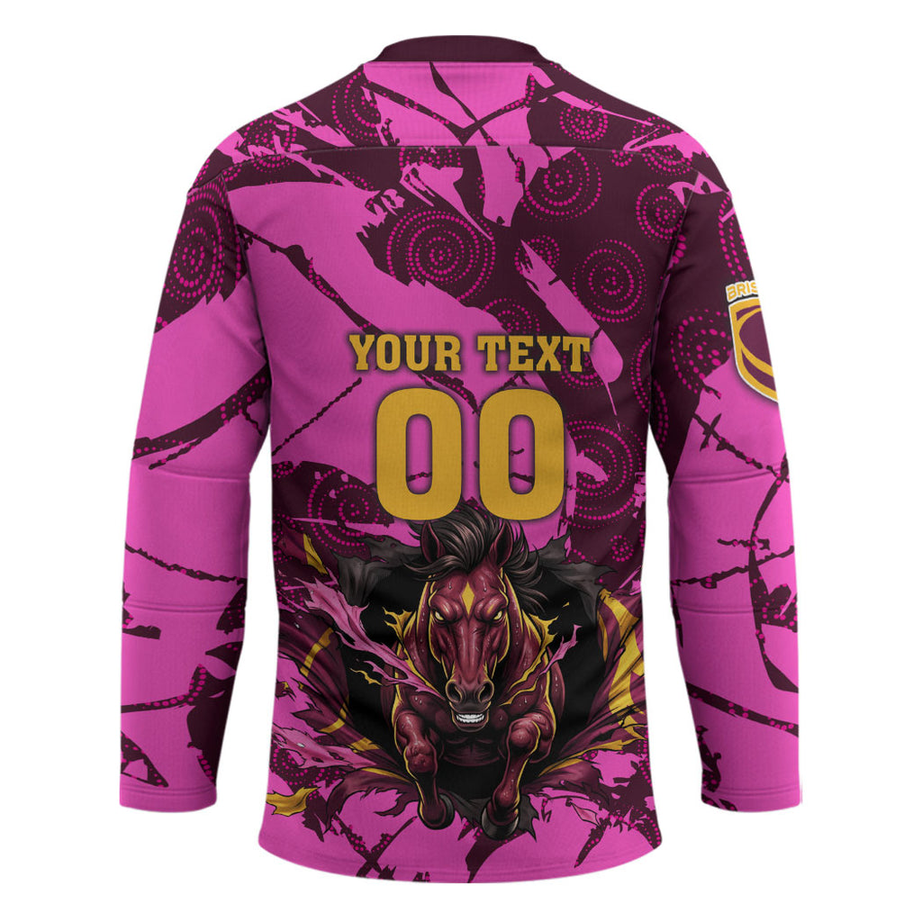 Personalised Brisbane Broncos Hockey Jersey Fierce Horse Mascot In Pink Aboriginal Dot Art Style