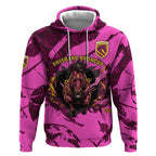 Personalised Brisbane Broncos Hoodie Fierce Horse Mascot In Pink Aboriginal Dot Art Style