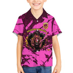 Personalised Brisbane Broncos Kid Hawaiian Shirt Fierce Horse Mascot In Pink Aboriginal Dot Art Style