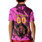Personalised Brisbane Broncos Kid Polo Shirt Fierce Horse Mascot In Pink Aboriginal Dot Art Style