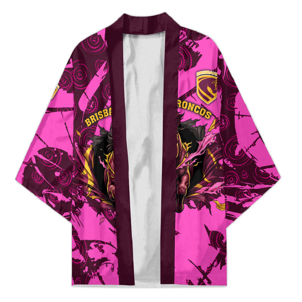 Personalised Brisbane Broncos Kimono Fierce Horse Mascot In Pink Aboriginal Dot Art Style