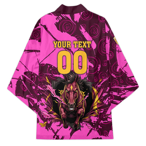 Personalised Brisbane Broncos Kimono Fierce Horse Mascot In Pink Aboriginal Dot Art Style