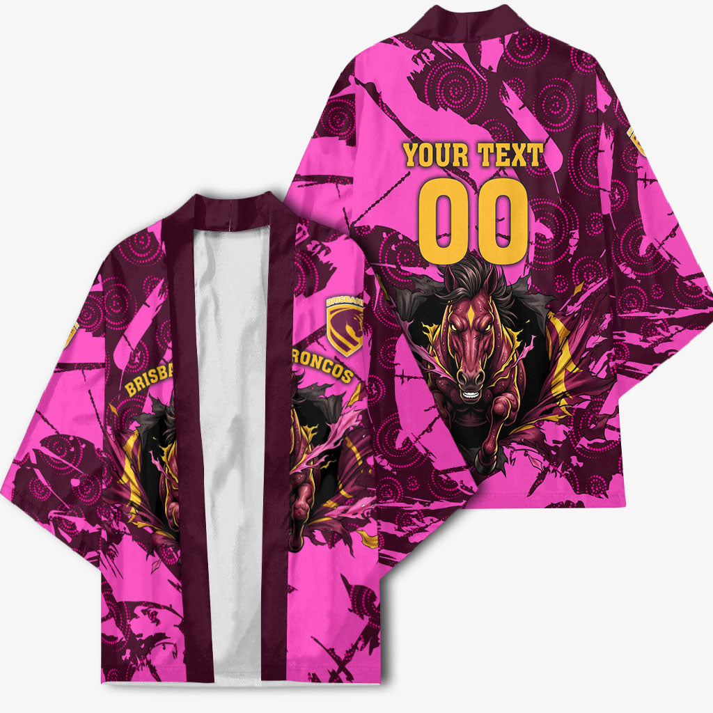 Personalised Brisbane Broncos Kimono Fierce Horse Mascot In Pink Aboriginal Dot Art Style