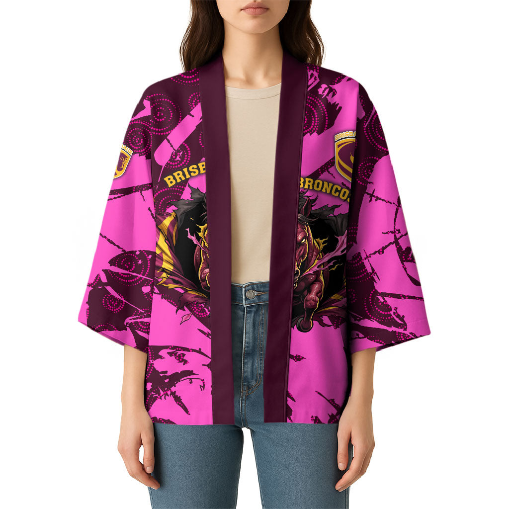 Personalised Brisbane Broncos Kimono Fierce Horse Mascot In Pink Aboriginal Dot Art Style