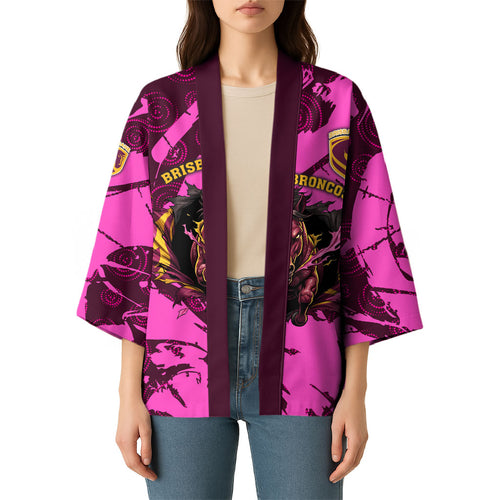 Personalised Brisbane Broncos Kimono Fierce Horse Mascot In Pink Aboriginal Dot Art Style