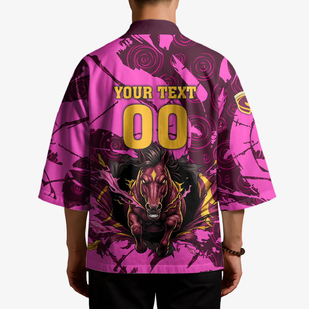 Personalised Brisbane Broncos Kimono Fierce Horse Mascot In Pink Aboriginal Dot Art Style