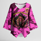 Personalised Brisbane Broncos Kimono Sleeve Blouse Fierce Horse Mascot In Pink Aboriginal Dot Art Style