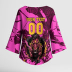 Personalised Brisbane Broncos Kimono Sleeve Blouse Fierce Horse Mascot In Pink Aboriginal Dot Art Style
