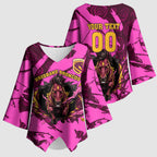 Personalised Brisbane Broncos Kimono Sleeve Blouse Fierce Horse Mascot In Pink Aboriginal Dot Art Style
