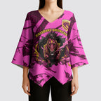 Personalised Brisbane Broncos Kimono Sleeve Blouse Fierce Horse Mascot In Pink Aboriginal Dot Art Style