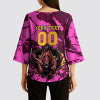 Personalised Brisbane Broncos Kimono Sleeve Blouse Fierce Horse Mascot In Pink Aboriginal Dot Art Style