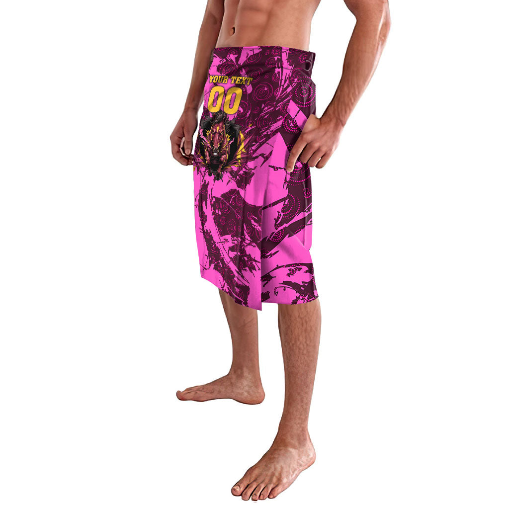 Personalised Brisbane Broncos Lavalava Fierce Horse Mascot In Pink Aboriginal Dot Art Style