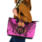 Personalised Brisbane Broncos Leather Tote Bag Fierce Horse Mascot In Pink Aboriginal Dot Art Style