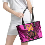 Personalised Brisbane Broncos Leather Tote Bag Fierce Horse Mascot In Pink Aboriginal Dot Art Style