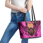 Personalised Brisbane Broncos Leather Tote Bag Fierce Horse Mascot In Pink Aboriginal Dot Art Style