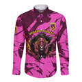 Personalised Brisbane Broncos Long Sleeve Button Shirt Fierce Horse Mascot In Pink Aboriginal Dot Art Style