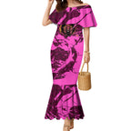 Personalised Brisbane Broncos Mermaid Dress Fierce Horse Mascot In Pink Aboriginal Dot Art Style