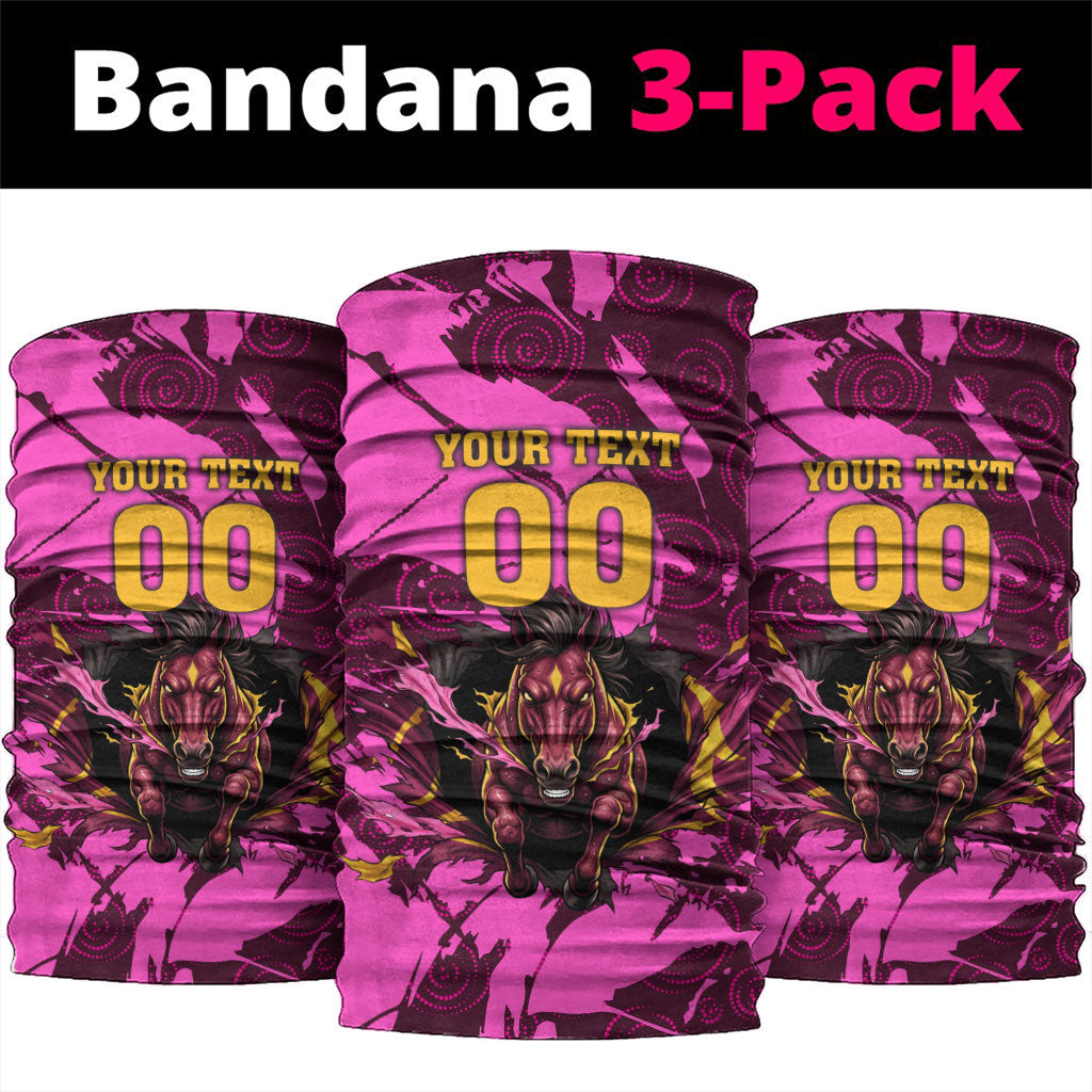 Personalised Brisbane Broncos Neck Gaiter Fierce Horse Mascot In Pink Aboriginal Dot Art Style