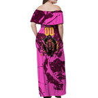 Personalised Brisbane Broncos Off Shoulder Maxi Dress Fierce Horse Mascot In Pink Aboriginal Dot Art Style