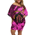 Personalised Brisbane Broncos Off Shoulder Short Dress Fierce Horse Mascot In Pink Aboriginal Dot Art Style
