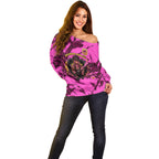 Personalised Brisbane Broncos Off Shoulder Sweater Fierce Horse Mascot In Pink Aboriginal Dot Art Style