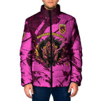 Personalised Brisbane Broncos Padded Jacket Fierce Horse Mascot In Pink Aboriginal Dot Art Style