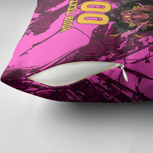 Personalised Brisbane Broncos Pillow Cover Fierce Horse Mascot In Pink Aboriginal Dot Art Style