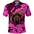 Personalised Brisbane Broncos Polo Shirt Fierce Horse Mascot In Pink Aboriginal Dot Art Style