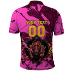 Personalised Brisbane Broncos Polo Shirt Fierce Horse Mascot In Pink Aboriginal Dot Art Style