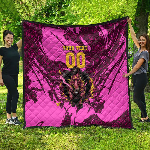 Personalised Brisbane Broncos Quilt Fierce Horse Mascot In Pink Aboriginal Dot Art Style
